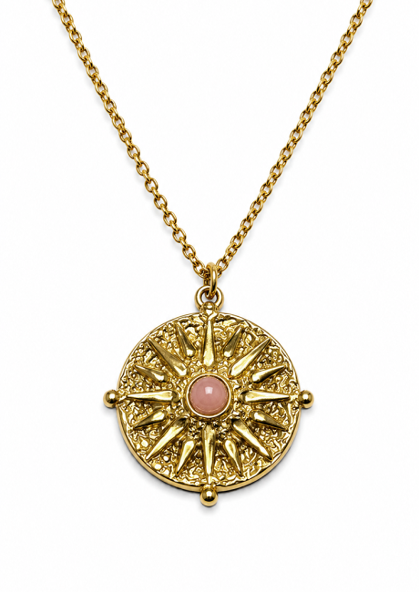 incenso em Colar em Aço Inoxidável Dourado Sol com Quartzo Rosa A|pt