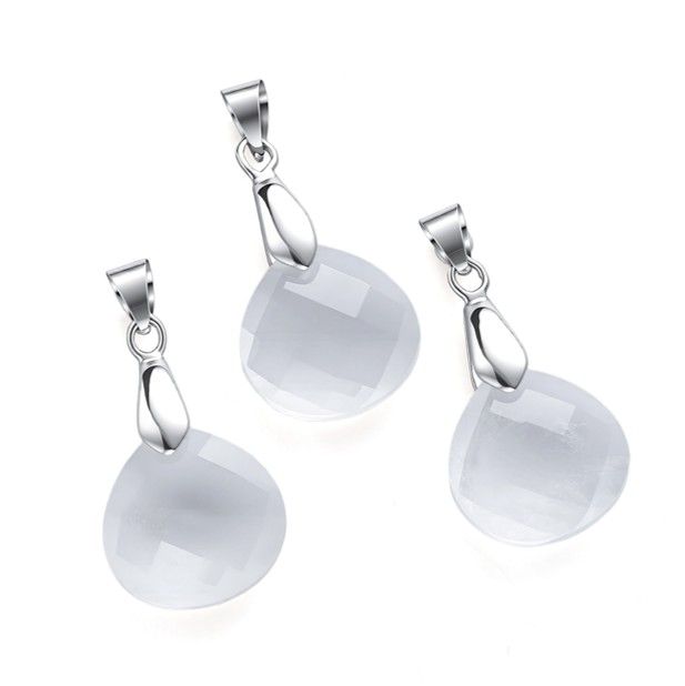 incenso em Conjunto de 3 pingentes facetados em cristal de rocha com formato de gota plana.