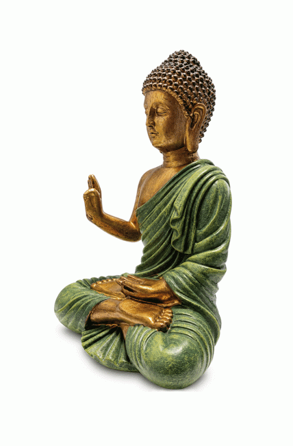 incenso em Estátua de Buda Abhaya Verde-Escuro e Dourado em Resina 23,5 cm|pt