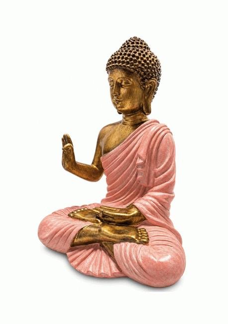 incenso em Estátua de Buda Abhaya Rosa e Dourada em Resina 31 cm|pt