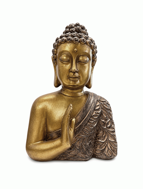 incenso em Busto de Buda Dourado e Efeito Madeira em Resina 25 cm