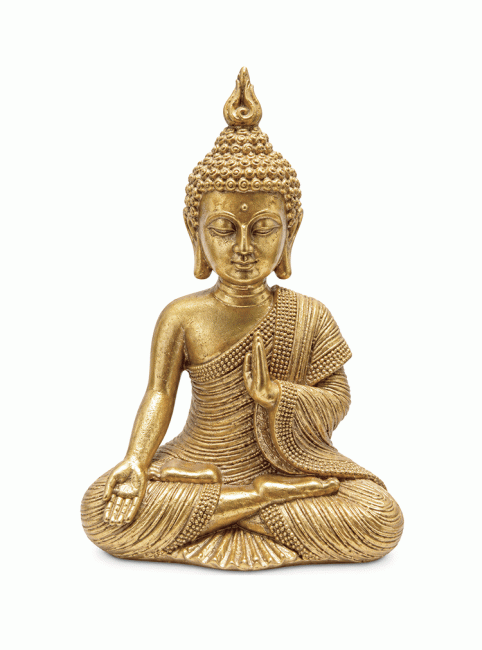 incenso em Estátua de Buda Dourado Mudra do Ensinamento em Resina 15 cm