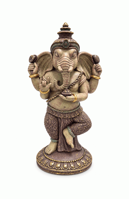 incenso em Estátua de Ganesha Dançante Roxa e Dourada em Resina 32 cm