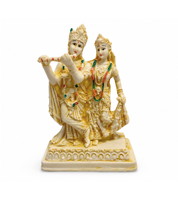 incenso em Estatueta em Resina Radha Krishna Marfim e Dourada 16,5cm