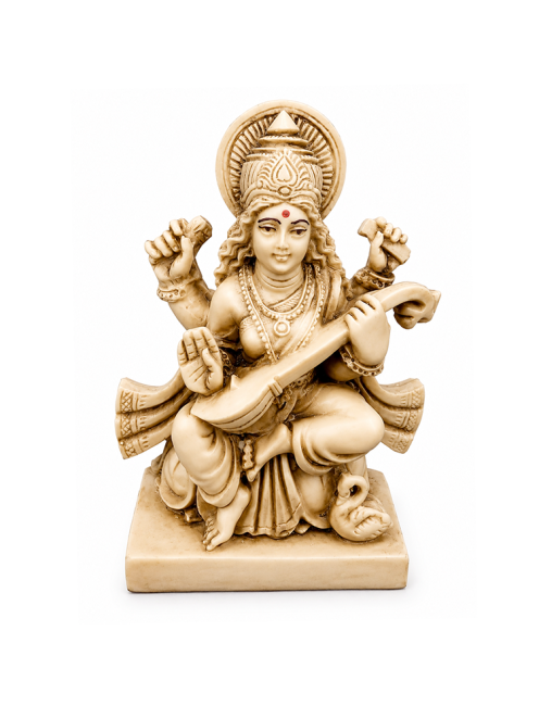 incenso em Estatueta em Resina Deusa Saraswati Marfim 11cm