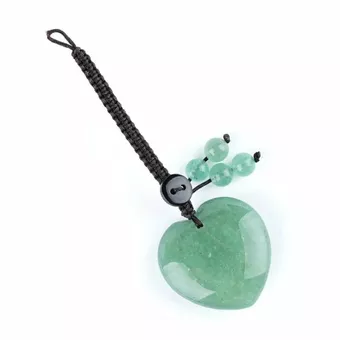 Pingente de bolsa em forma de coração de aventurina verde em pedra natural.