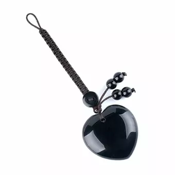 Pingente de bolsa em forma de coração de obsidiana negra, tamanho A, em pedra natural.