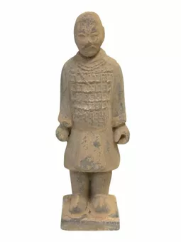 Estátua de cavaleiro colorida em terracota antiga, 20 cm