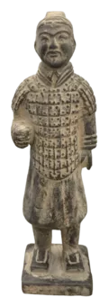 Estátua negra de guerreiros com armadura em terracota 20cm