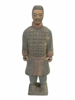 Estátua de cavaleiro colorida em terracota antiga, 20 cm