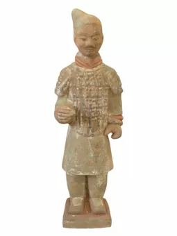 Estátua de guerreiro colorida em terracota antiga, 24 cm