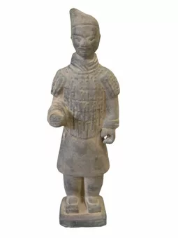 Estátua de guerreiro de terracota preta de 25 cm