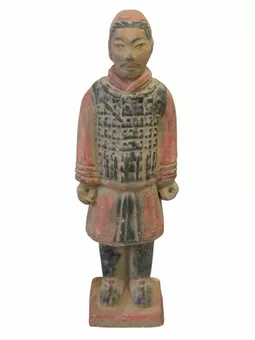 Estátua de cavaleiro colorida em terracota antiga, 24 cm