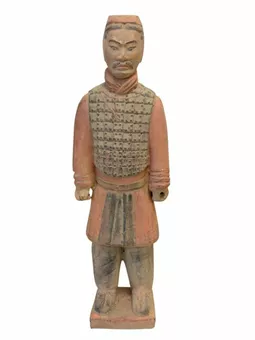 Estátua de cavaleiro colorida em terracota antiga, 26 cm