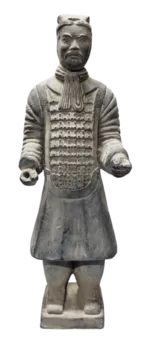 Estátua negra de guerreiros com armadura em terracota 26cm