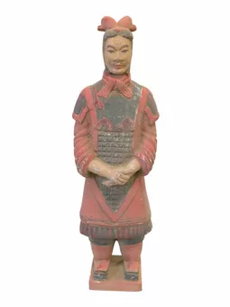 Estátua antiga e colorida de terracota, representando um general de 26 cm.