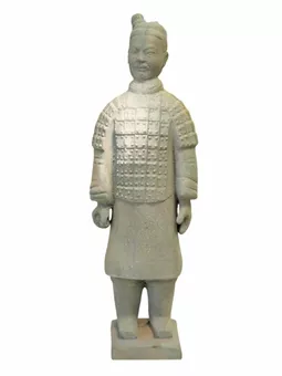 Estátua de guerreiro colorida em terracota antiga, 35 cm