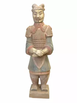 Estátua antiga de terracota colorida, tamanho padrão, 35 cm