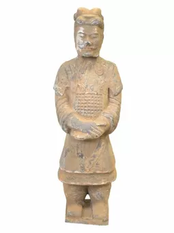 Estátua antiga de terracota colorida, tamanho padrão, 36 cm