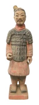 Estátua antiga colorida de guerreiro de terracota de 38 cm