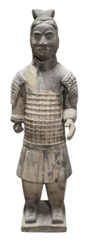 Estátua negra de guerreiros com armadura de terracota 50cm
