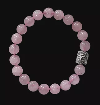 Pulseira de contas de quartzo rosa e Buda 8mm