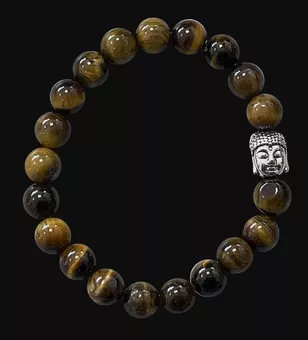 Pulseira olho de tigre e contas de Buda 8mm