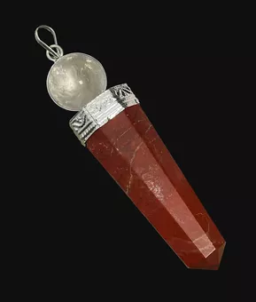 Pingente de cura em bastão de Jaspe Vermelho e Cristal de Rocha 7cm