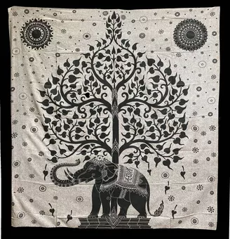 Árvore da Vida e Elefante Preto e Bege Cortinas
