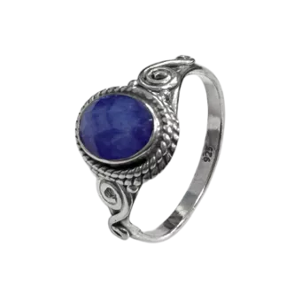 Anel de Prata 925 Facetado Safira Azul AA T54