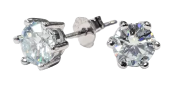 Brincos Redondos Solitário 925 Prata Moissanite Facetada AA 5mm
