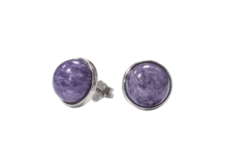 Brincos de Prata 925 Charoite AA 8mm