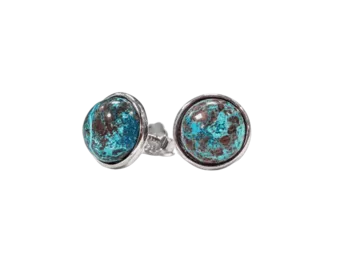 Brincos de Prata 925 Crisocola AA 8mm