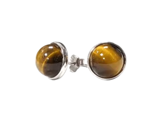 Brincos de Prata 925 Olho de Tigre AA 8mm