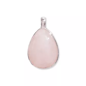 Pingente Gota de Prata 925 Quartzo Rosa AA 23.5mm
