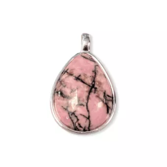 Pingente Gota Prata 925 Rodonite A 23.5mm