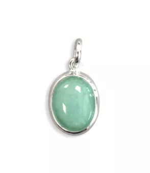 Pingente Oval de Prata 925 Aventurina Verde A 13mm