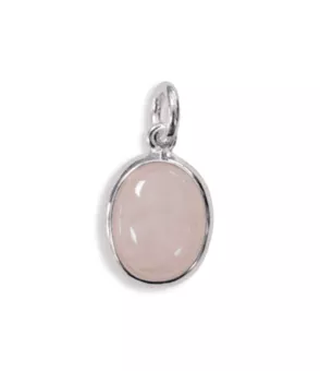 Pendente Oval Prata 925 Quartzo Rosa AA 13mm
