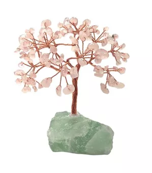 Árvore da Vida Quartzo Rosa sobre Fluorite Verde Druse 12-13cm