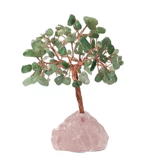 Aventurina Verde Árvore da Vida sobre Drusa de Quartzo Rosa 12-13cm