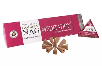 Cones de incenso backflow Vijayshree Golden Nag Meditation 12 unid.