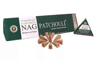 Cones de incenso backflow Vijayshree Golden Nag Patchouli 12 unid.