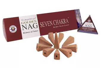 Cones de incenso backflow Vijayshree Golden Nag Sete Chakras 12 unid.