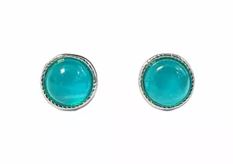 Brincos redondos de cobre branco pino Amazonite AA