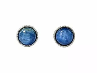 Brincos redondos de cobre branco cianite azul natural AAA