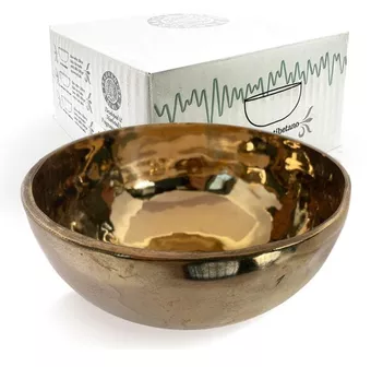 Taça de canto tibetana dourada sem martelo 12cm