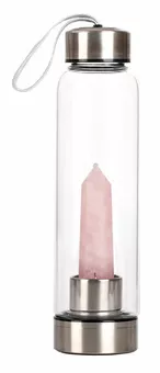 Frasco Tadasana com ponta de Quartzo Rosa em croché