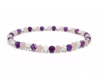Pulseira de Ametista Cristal de Rocha Quartzo Rosa A com Contas de 4mm