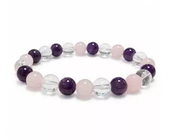 Pulseira de Ametista Cristal de Rocha Quartzo Rosa A com Contas de 8mm