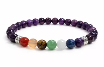 Pulseira de Ametista 7 Chakras A Contas 6 mm
